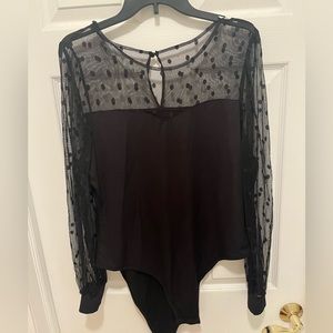 SHEIN black sheer sleeve polka dot bodysuit